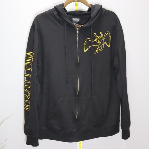 Led Zeppelin 2023 Mythgem Black Zip Hoodie Size L Yellow Graphics - Picture 1 of 3